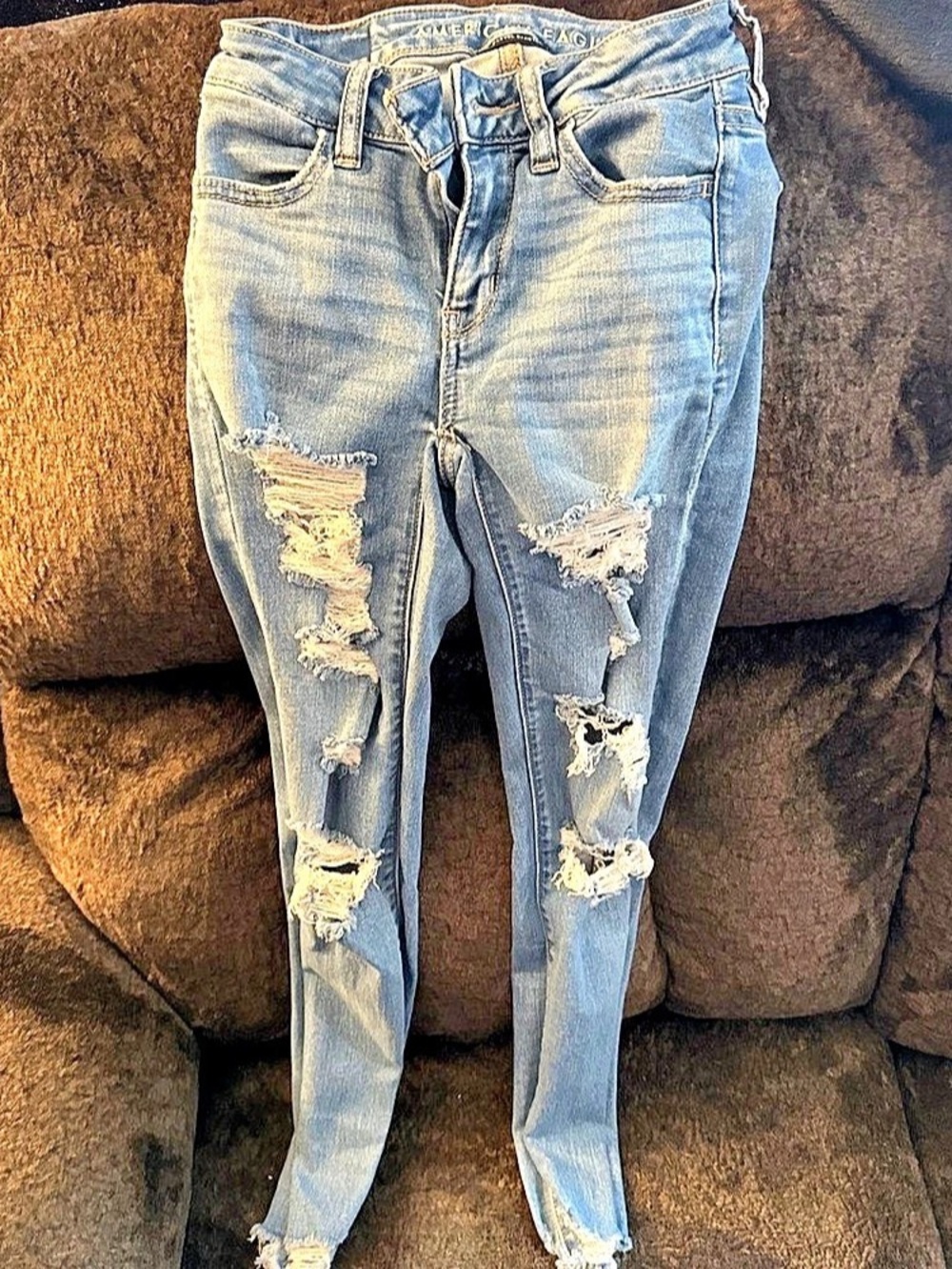 American Eagle Super Stretch Jegging Distressed Skinny Jeans in Blue Size 00S - Picture 2 of 5